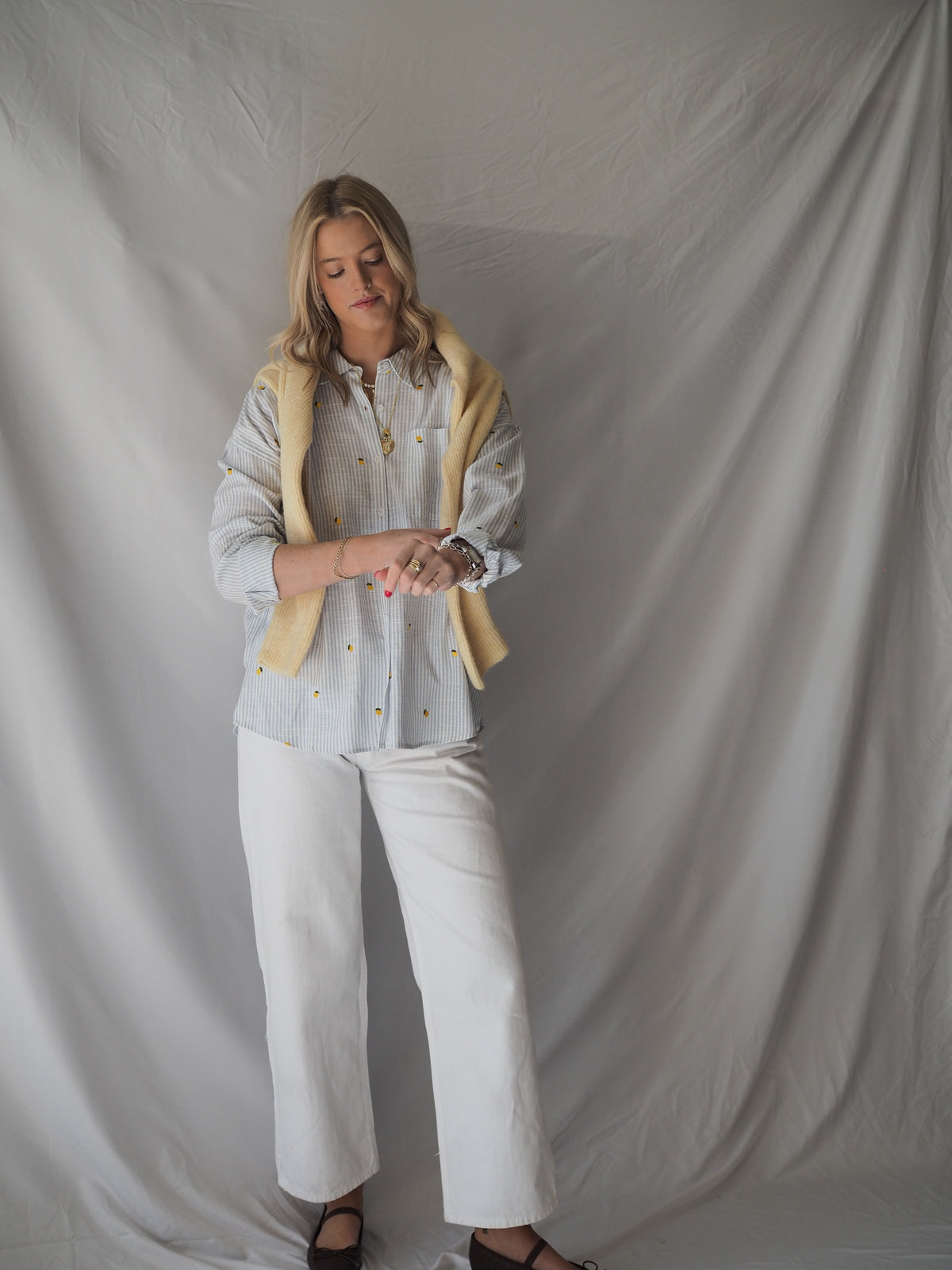 Yesenia Shirt in Blue Stripe Lemon