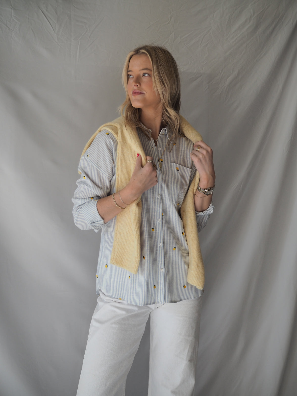 Yesenia Shirt in Blue Stripe Lemon
