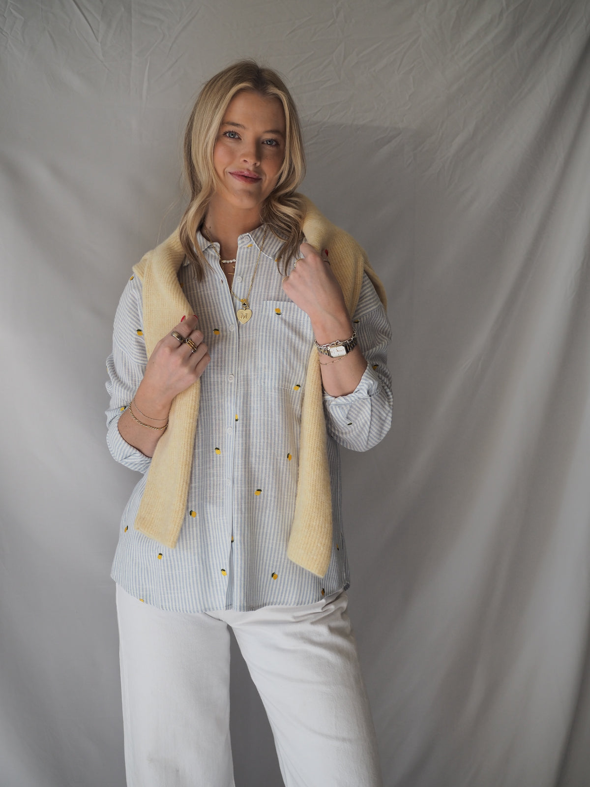 Yesenia Shirt in Blue Stripe Lemon