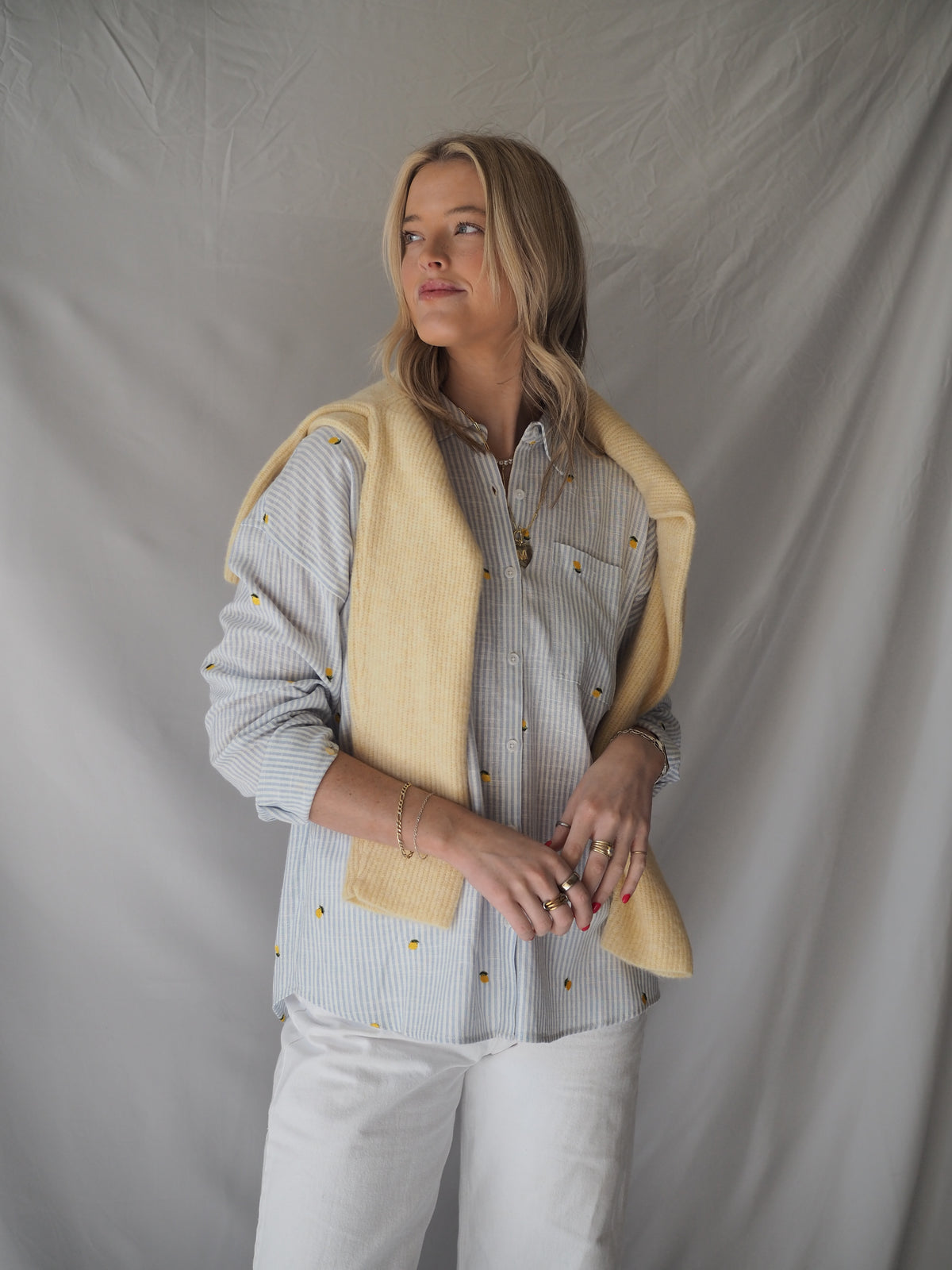 Yesenia Shirt in Blue Stripe Lemon