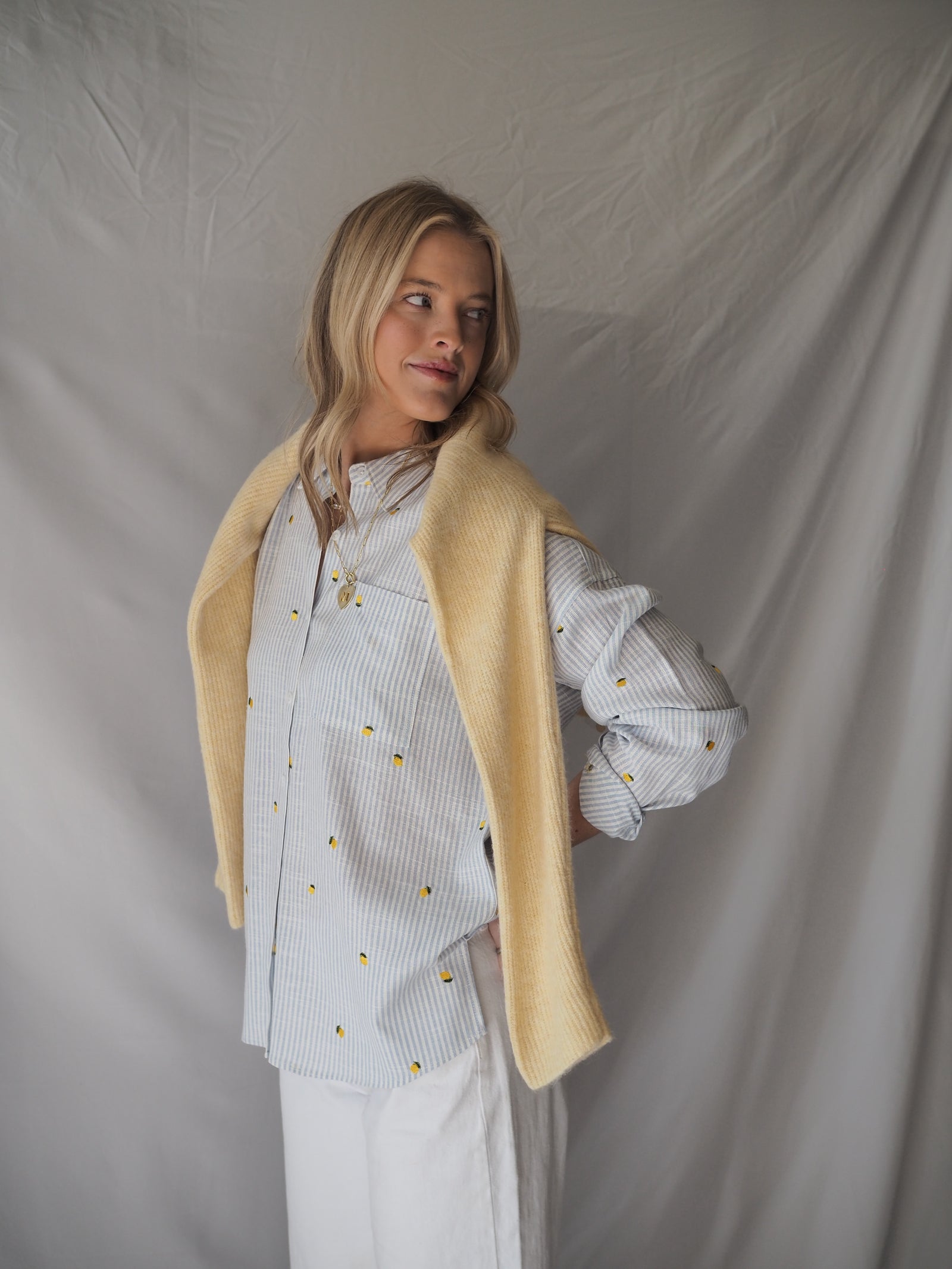 Yesenia Shirt in Blue Stripe Lemon