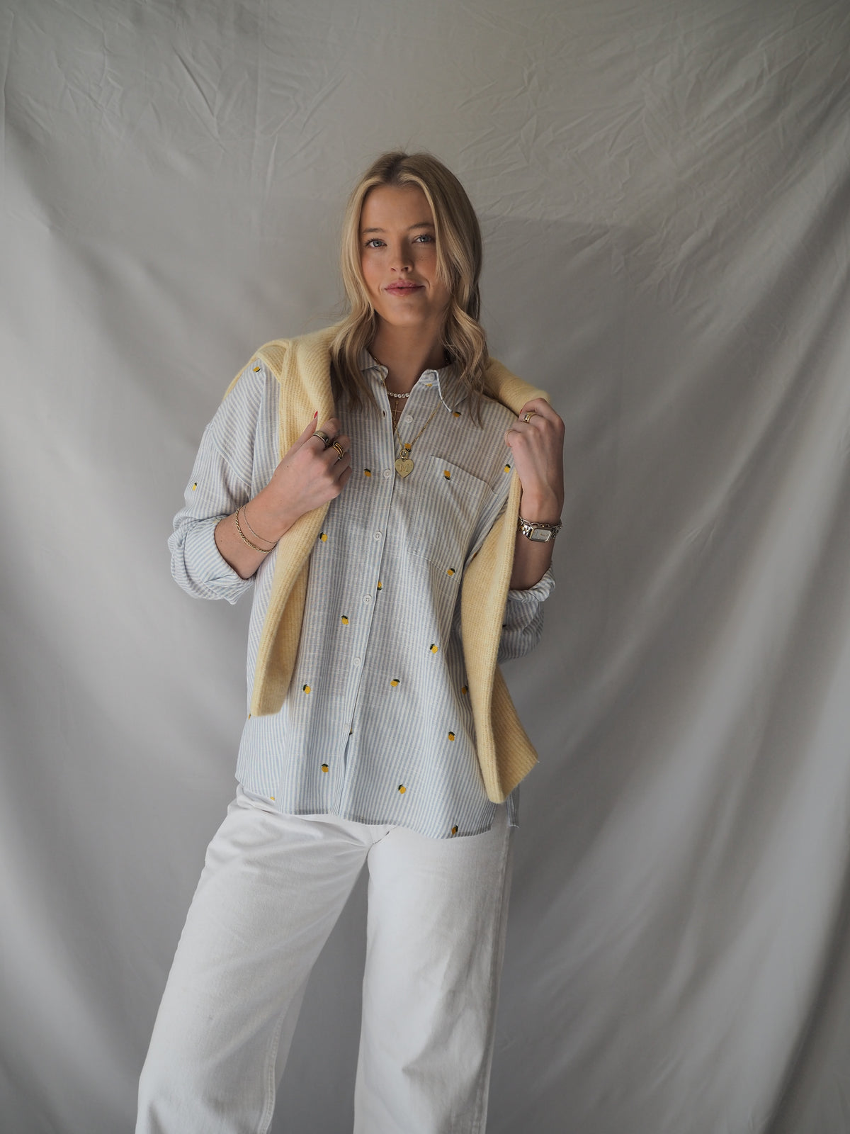 Yesenia Shirt in Blue Stripe Lemon