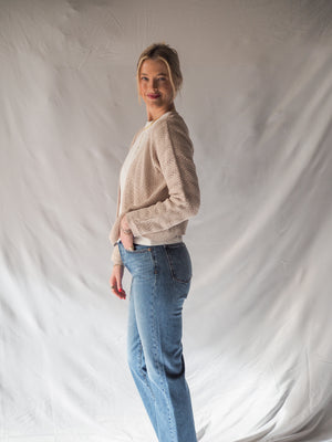 Crochet Knit Natural Open Front Cardigan