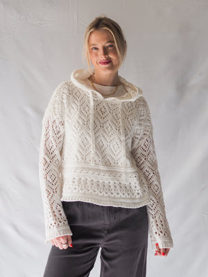 Bella Dahl White Crochet Hoodie