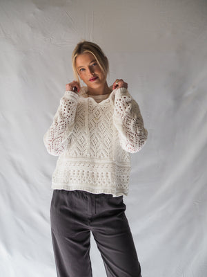 Bella Dahl White Crochet Hoodie
