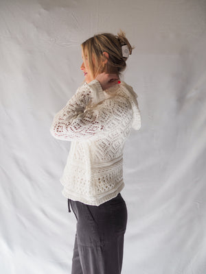 Bella Dahl White Crochet Hoodie