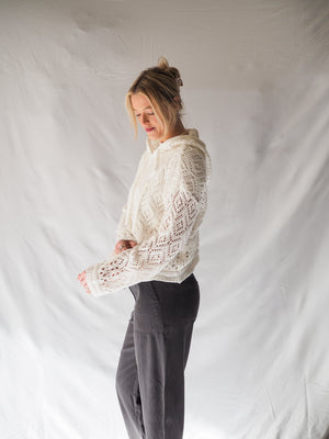 Bella Dahl White Crochet Hoodie