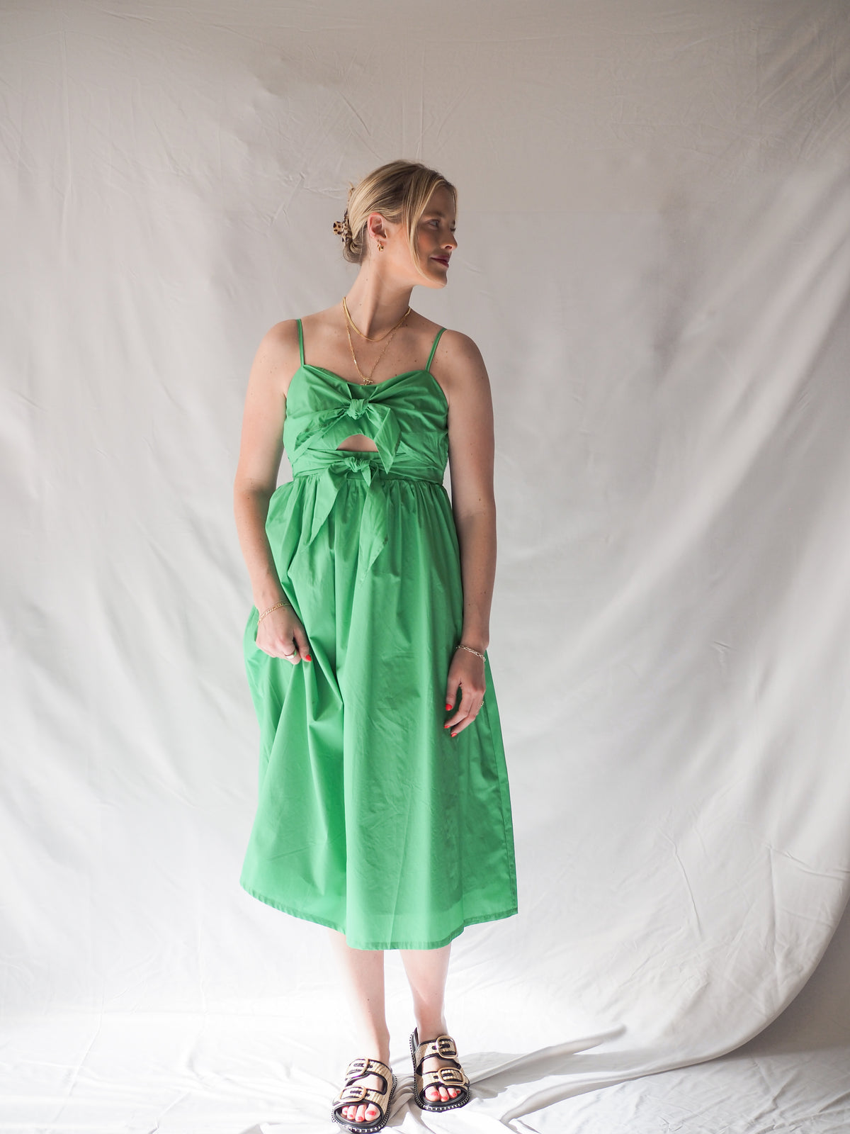 poplin dress Green Poplin Midi Dress