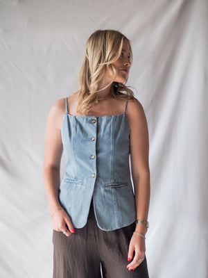 Sainte Button Font Denim Top