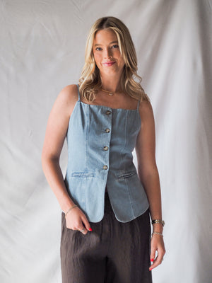 Sainte Button Font Denim Top