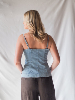 Sainte Button Font Denim Top