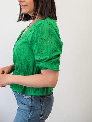 Sanctuary EYELET GREEN BUTTON FRONT Top