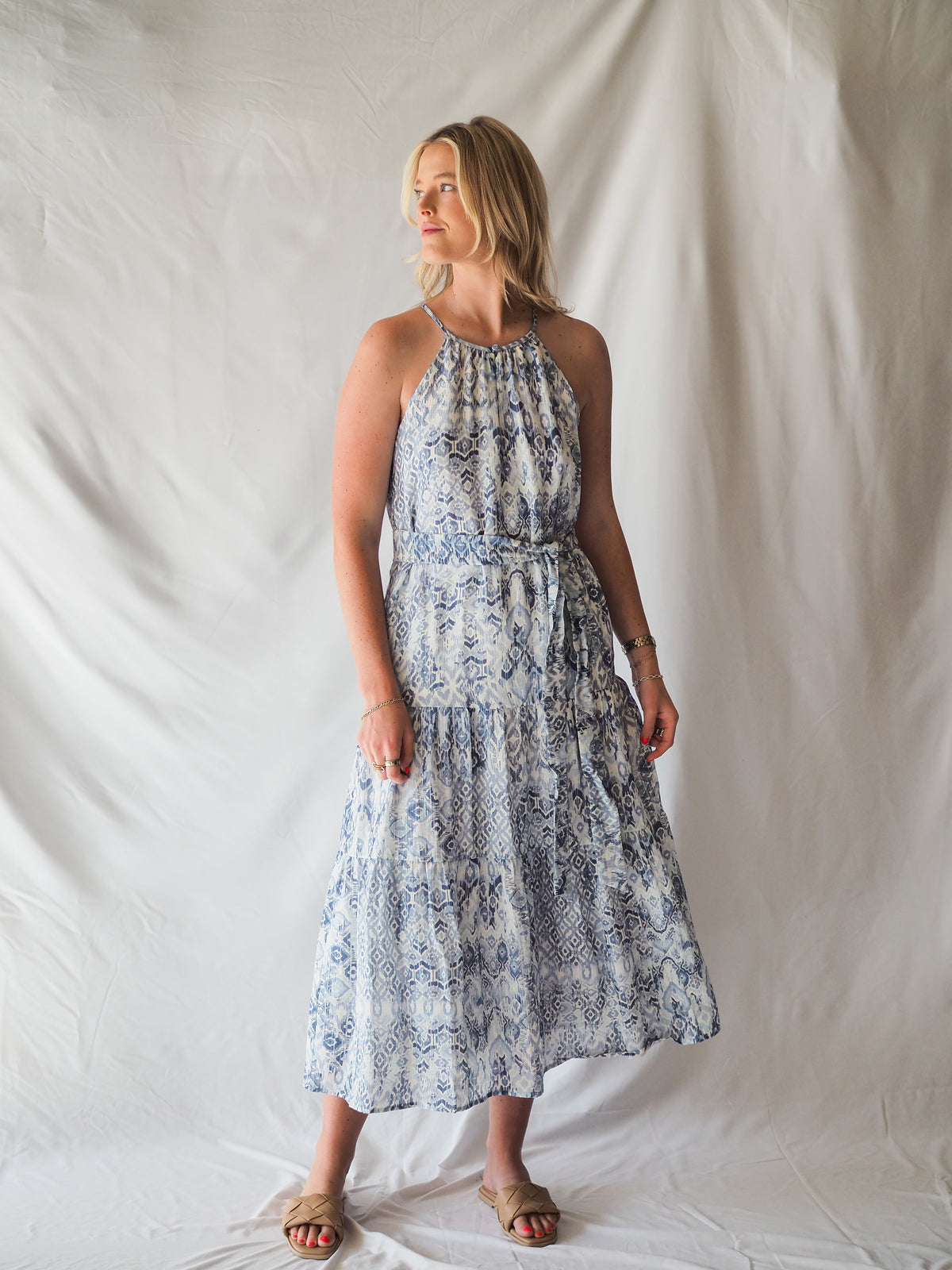 Anthem The Label Textured Halter Blue Midi Dress