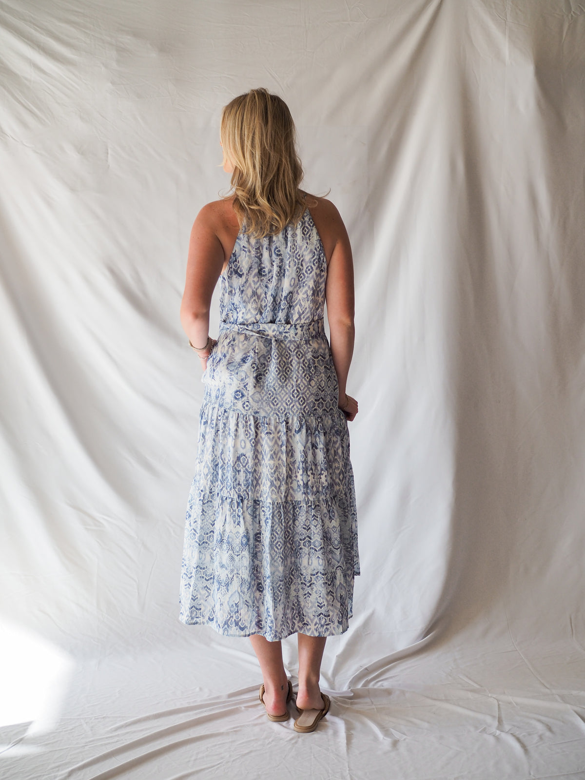 Anthem The Label Textured Halter Blue Midi Dress