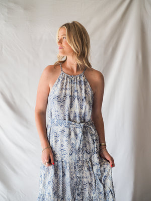 Anthem The Label Textured Halter Blue Midi Dress