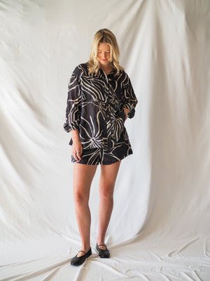 Aude Black Print Linen Shorts