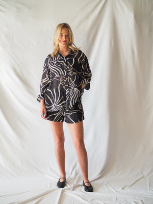 Aude Black Print Linen Shorts