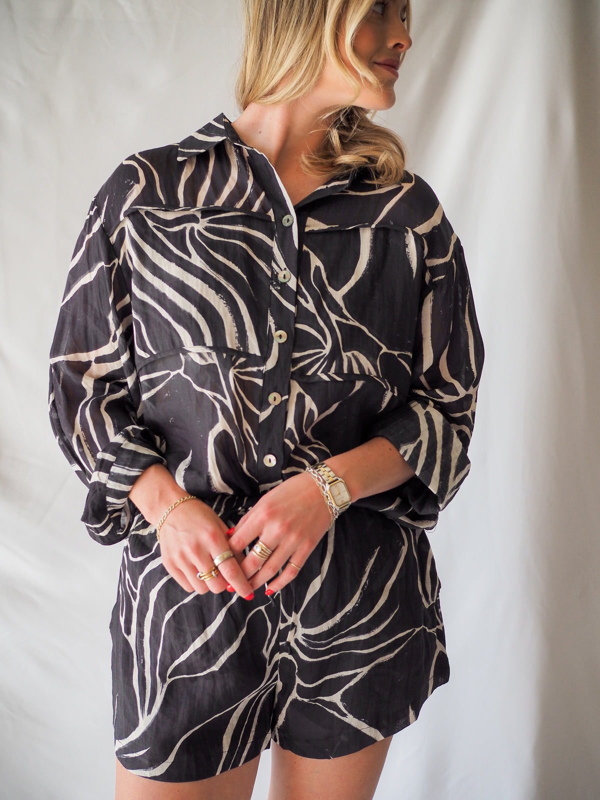 Aude Black Print Linen Shirt