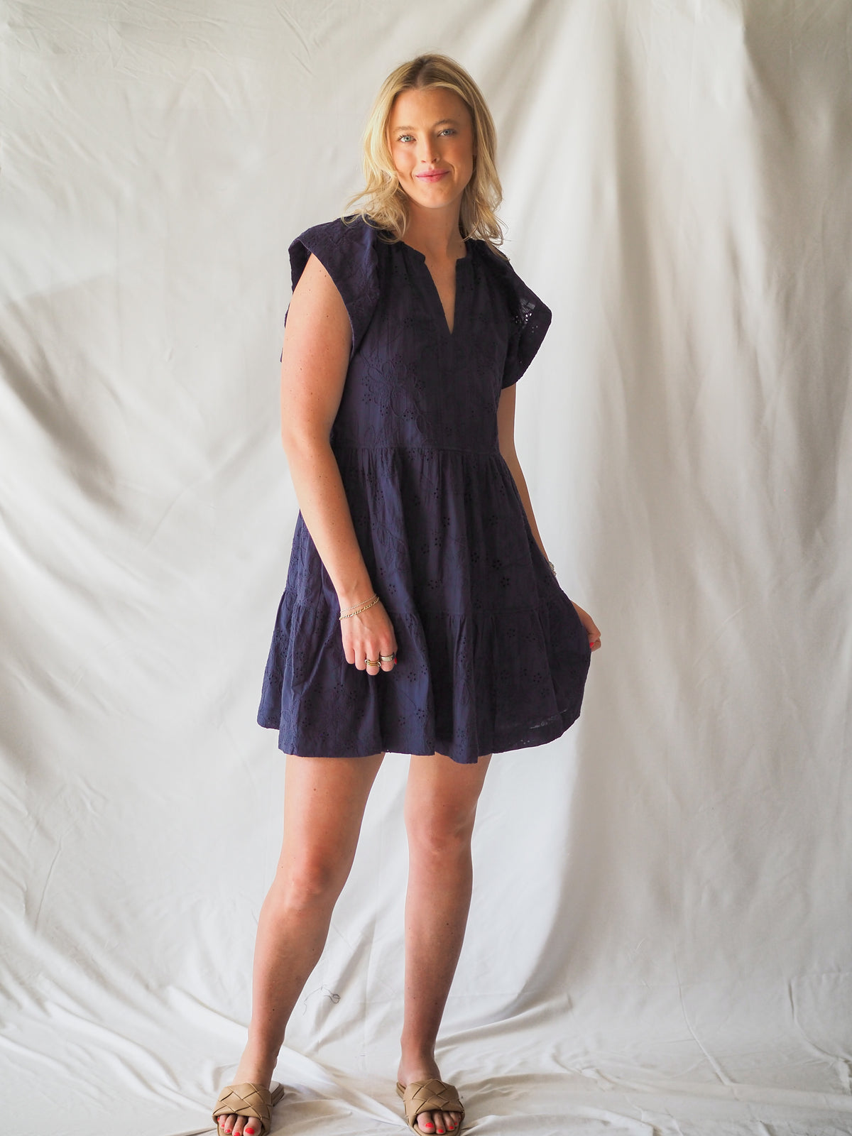 Anthem The Label Embroidered Navy Eyelet Everyday Dress