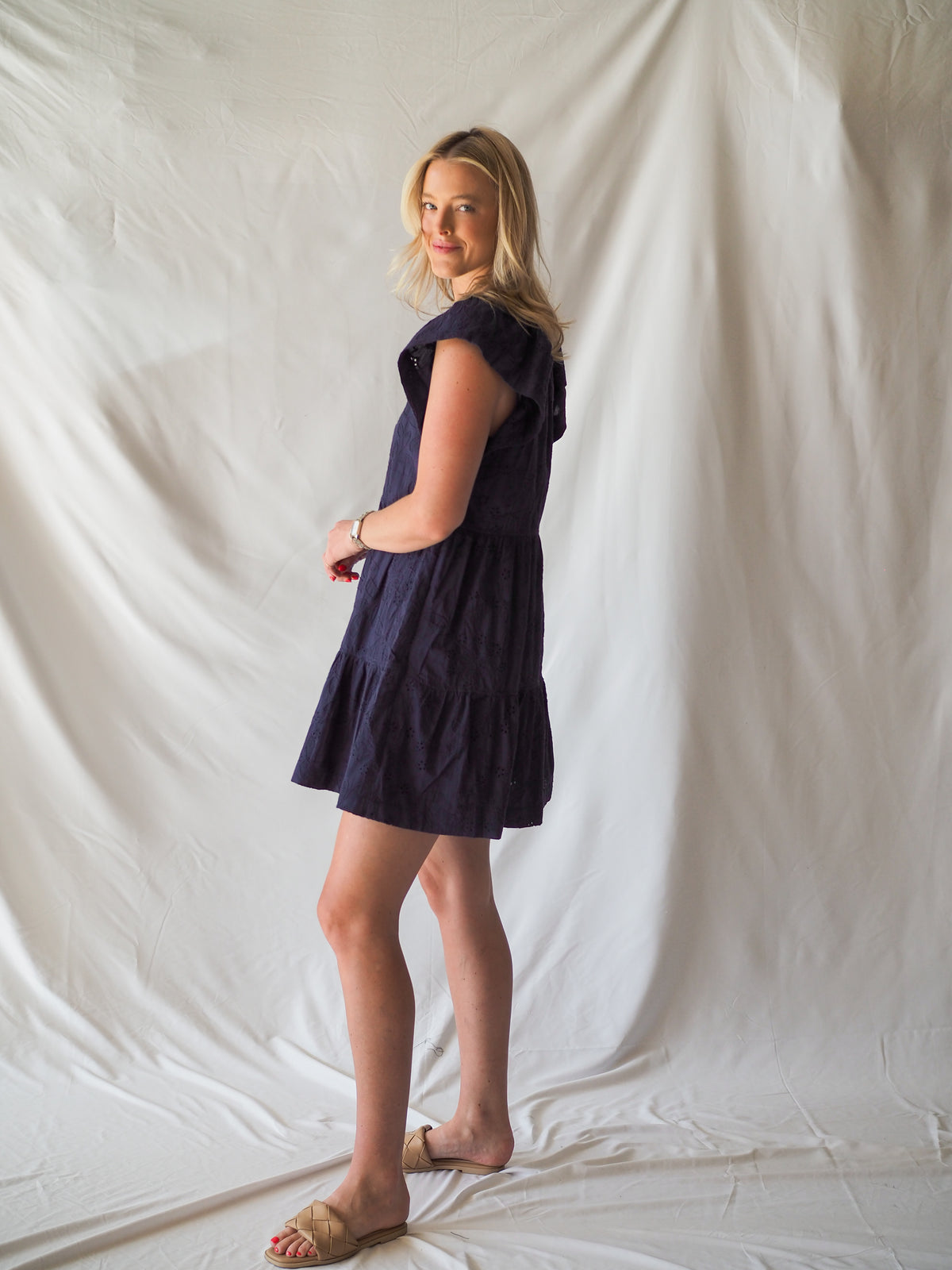 Anthem The Label Embroidered Navy Eyelet Everyday Dress