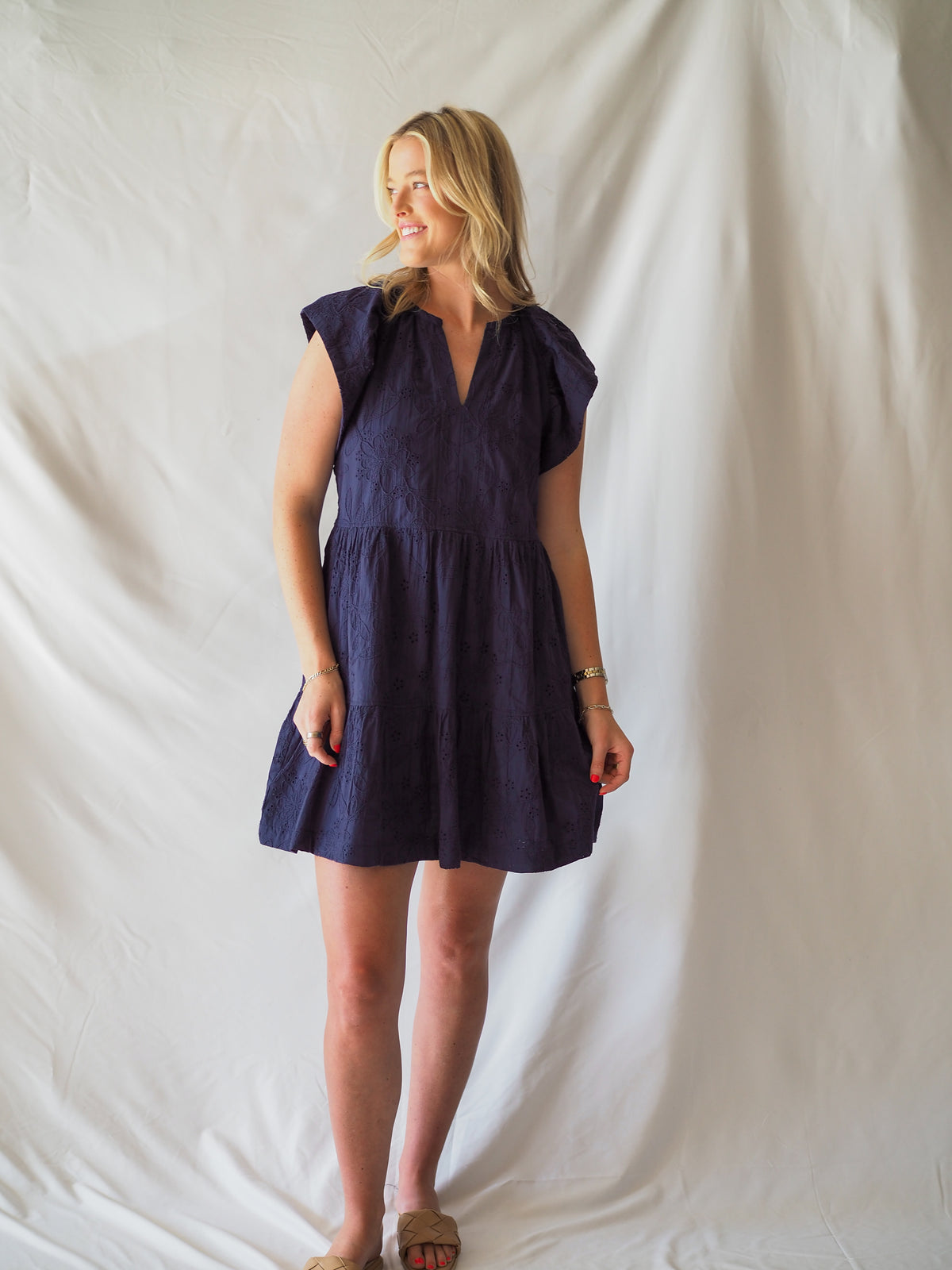 Anthem The Label Embroidered Navy Eyelet Everyday Dress