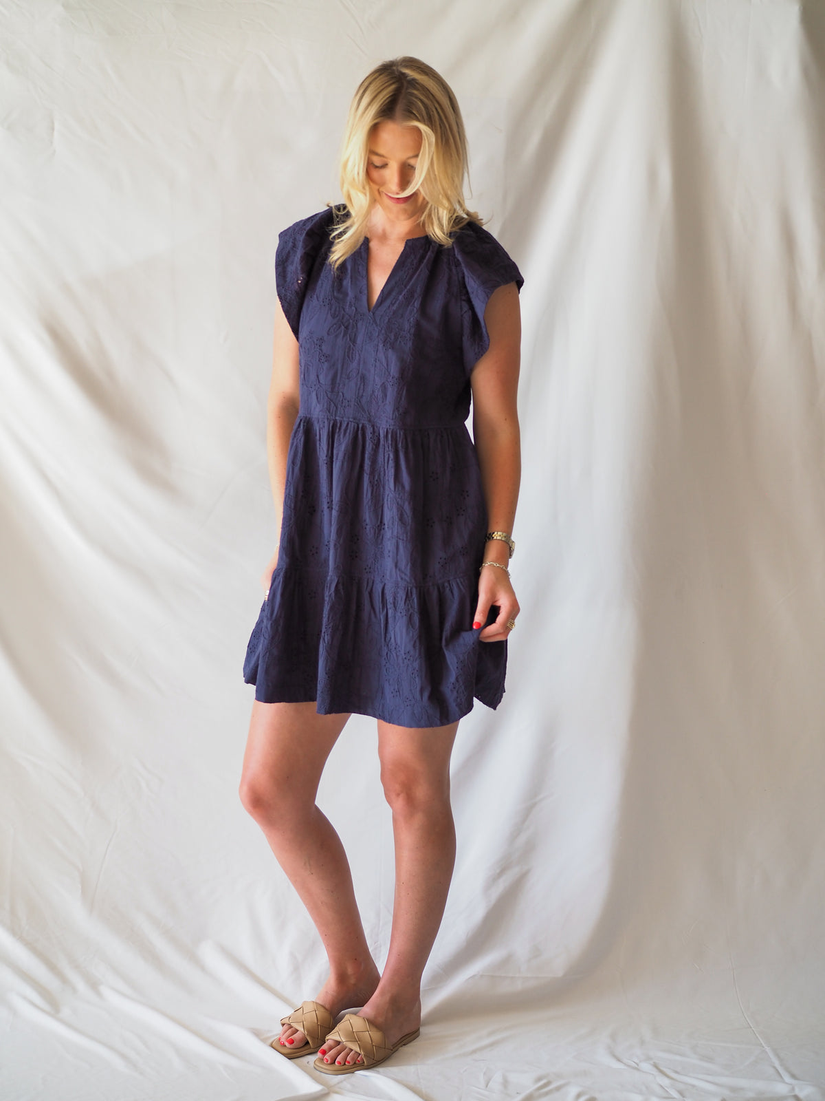Anthem The Label Embroidered Navy Eyelet Everyday Dress