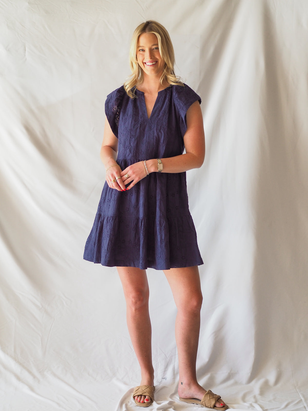 Anthem The Label Embroidered Navy Eyelet Everyday Dress