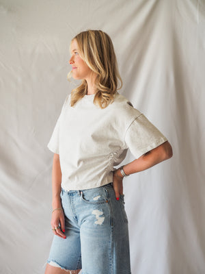 Suzy Semi Cropped Elbow Sleeve Ruched Top - 2 Colors
