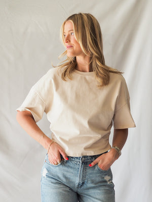 Suzy Semi Cropped Elbow Sleeve Ruched Top - 2 Colors