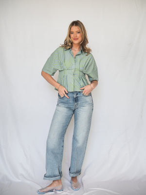Santorini Moonstripes Pleated Button Up