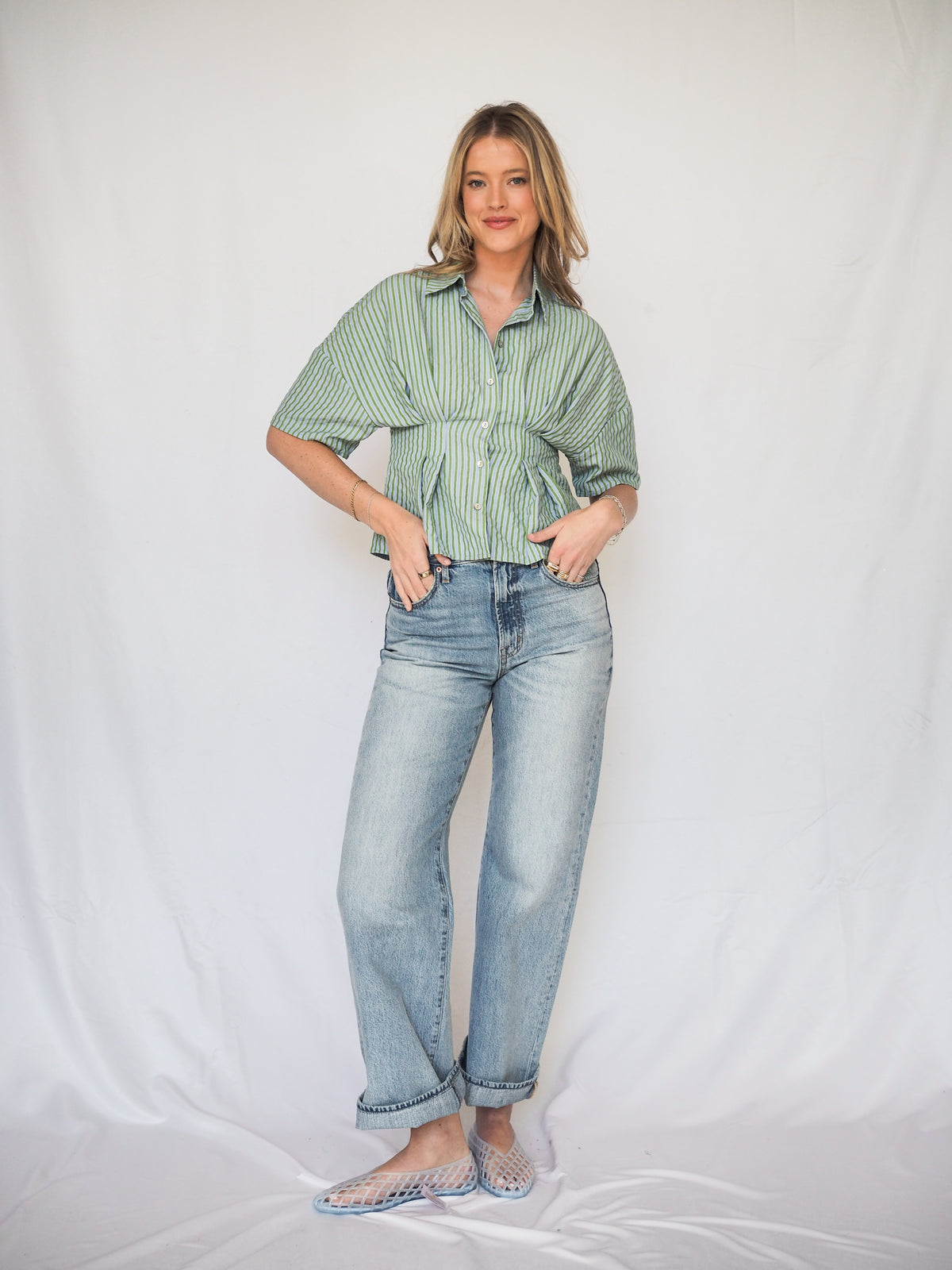Santorini Moonstripes Pleated Button Up