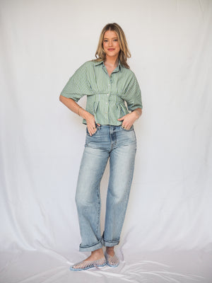 Santorini Moonstripes Pleated Button Up
