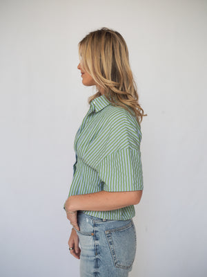 Santorini Moonstripes Pleated Button Up