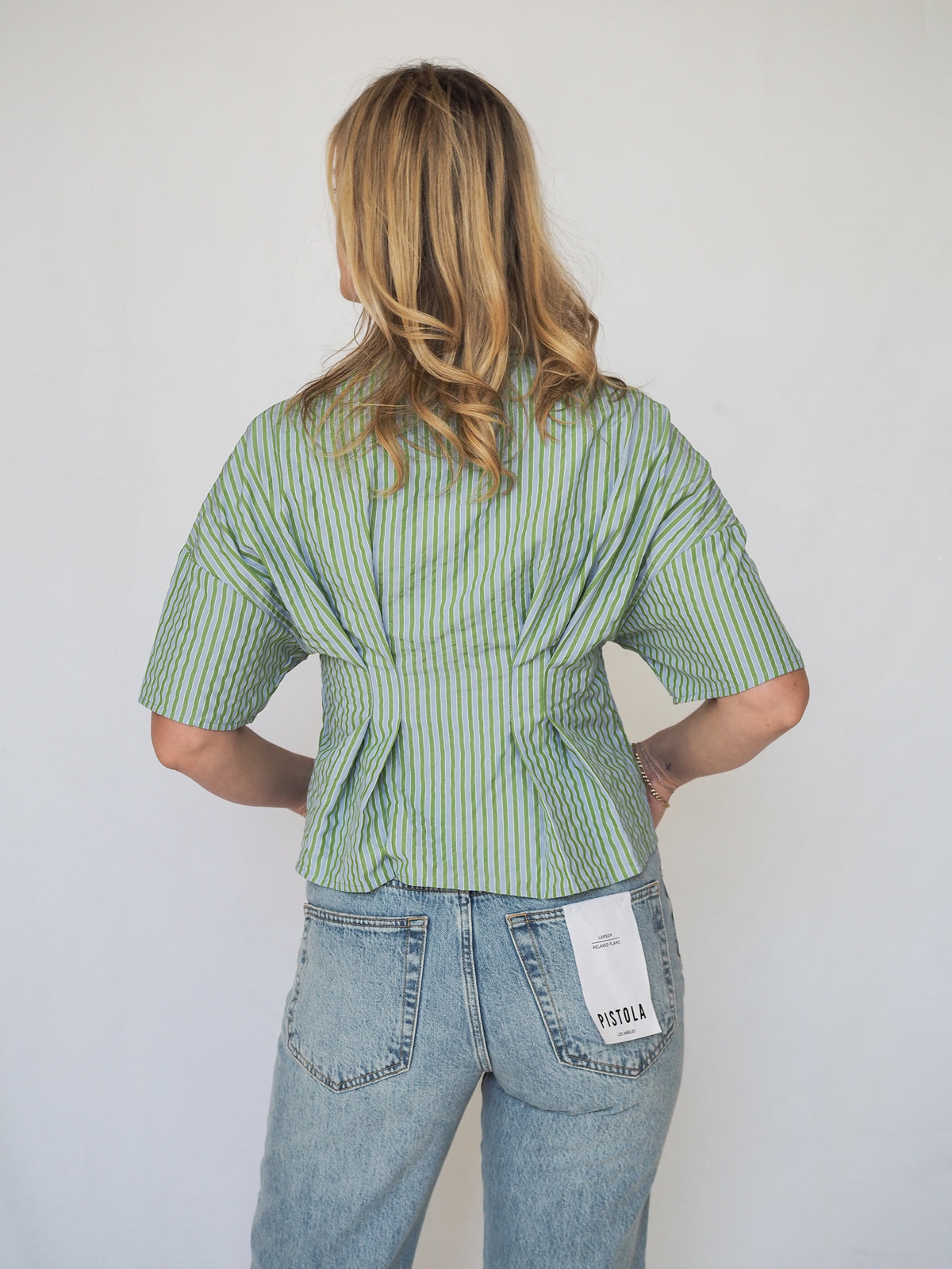 Santorini Moonstripes Pleated Button Up