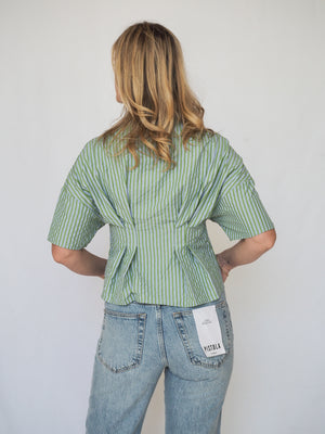 Santorini Moonstripes Pleated Button Up
