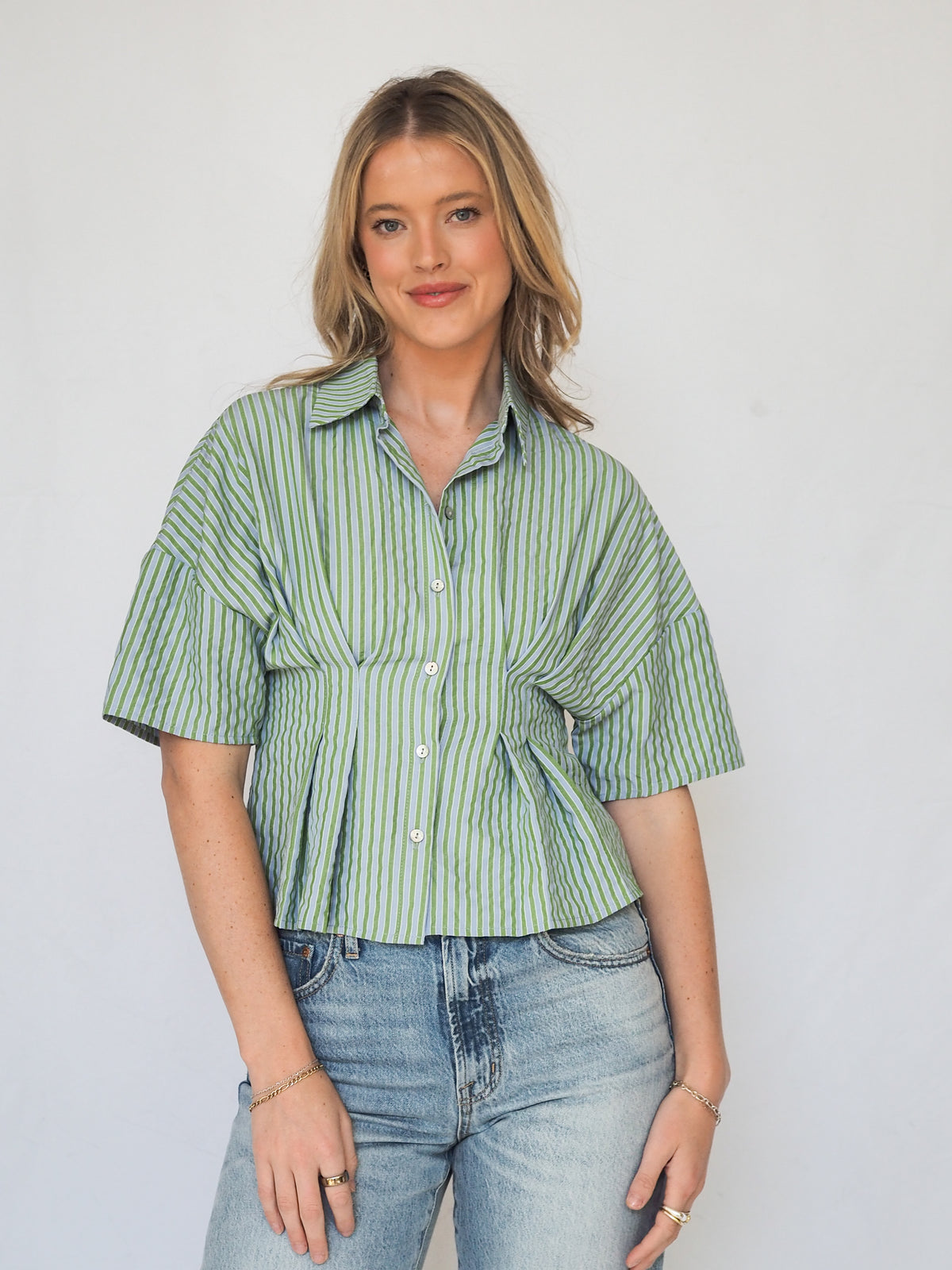 Santorini Moonstripes Pleated Button Up