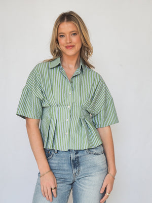 Santorini Moonstripes Pleated Button Up