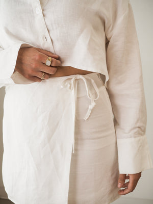 White Linen String Tie Skirt