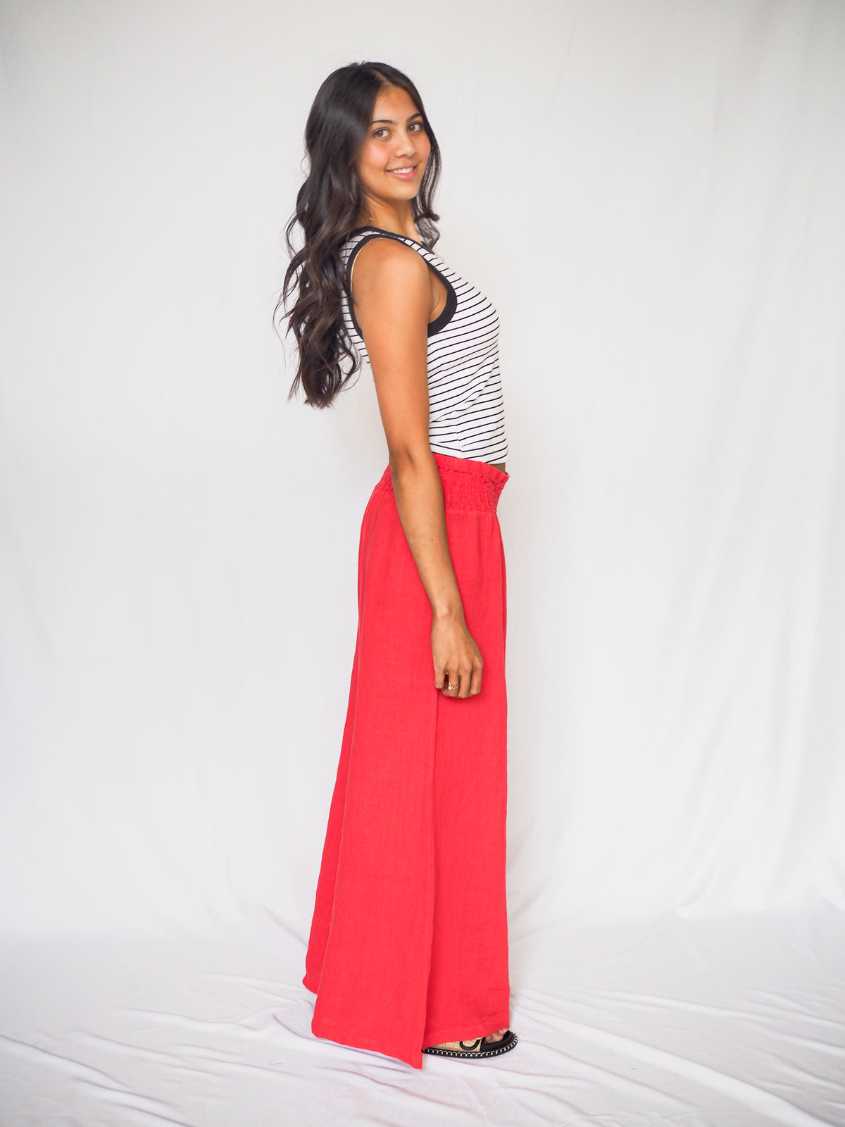 Linen Smocked Waist Palazzo Pant - 2 Colors