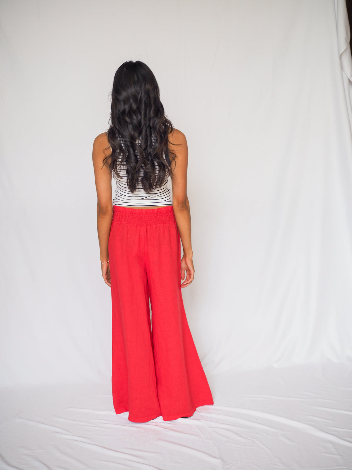 Linen Smocked Waist Palazzo Pant - 2 Colors