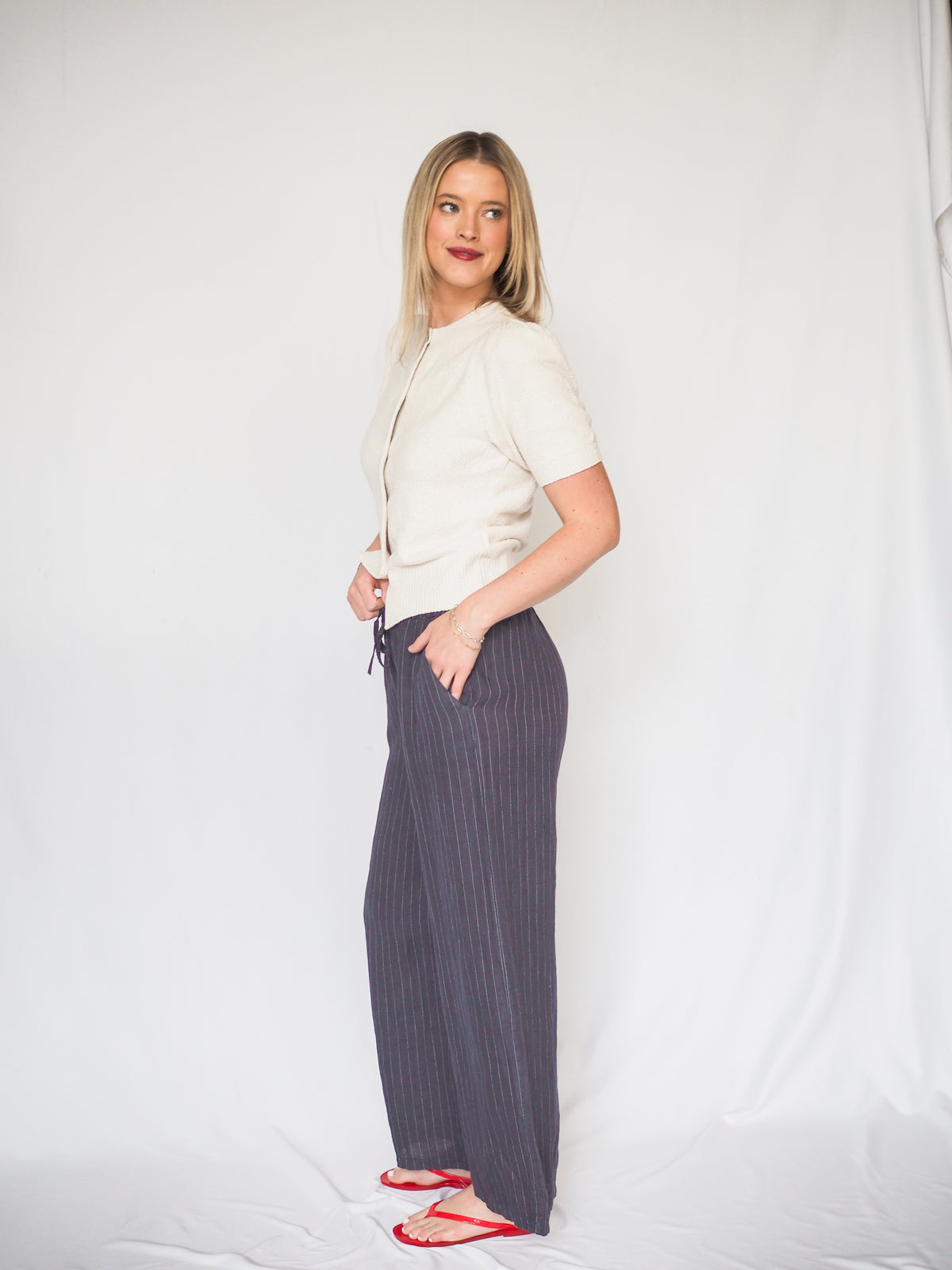 Pinstripe Linen Pant with Drawstring Waist