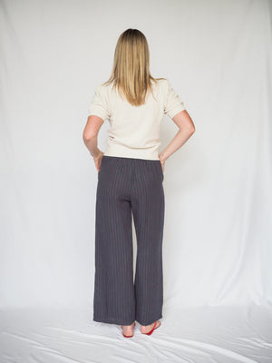 Pinstripe Linen Pant with Drawstring Waist