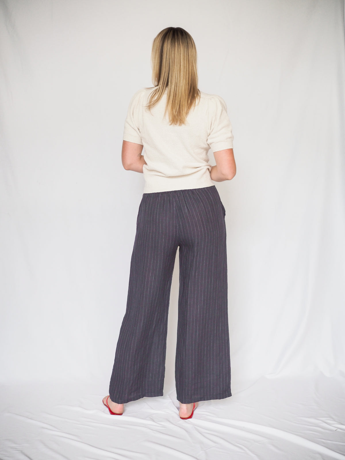Pinstripe Linen Pant with Drawstring Waist