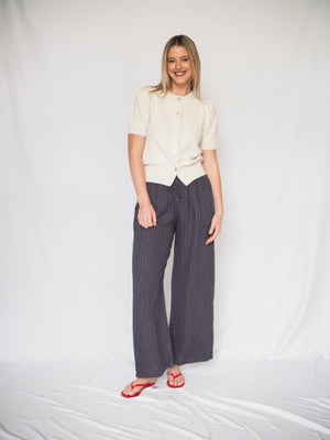 Pinstripe Linen Pant with Drawstring Waist