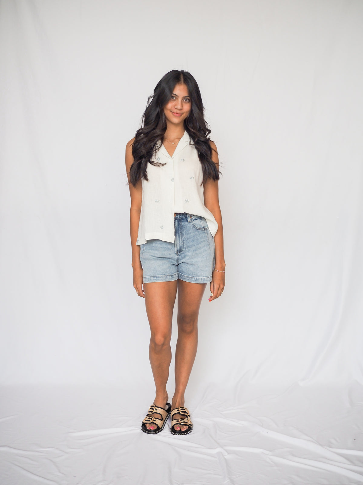 Elowyn Blue Floral Embroidered Top
