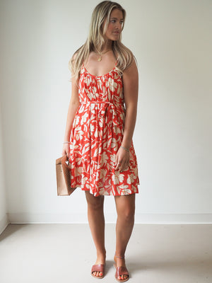 Be Cool Red Floral Print Apron Dress