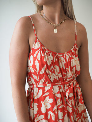 Be Cool Red Floral Print Apron Dress