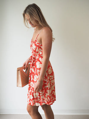 Be Cool Red Floral Print Apron Dress