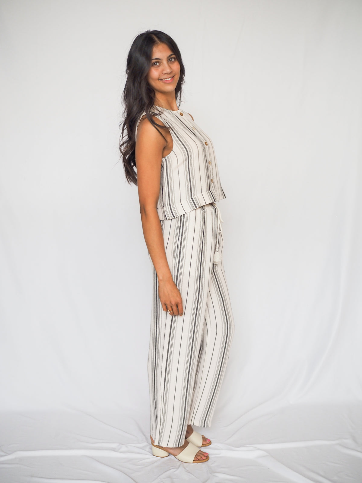 Bella Dahl Tassel Cord Drawstring Crop Pants in Boardwalk Stripe