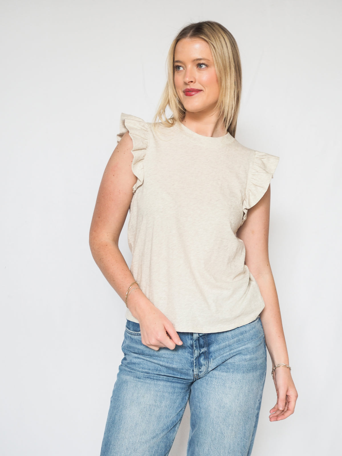 NATION Paulette Tank Oatmeal Ruffle Tank